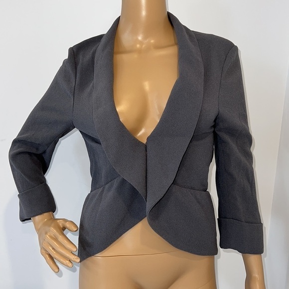 Aritzia Wilfred Grey Chevalier  Open Front Silk Blazer Jacket Coat size 4 - Picture 12 of 13